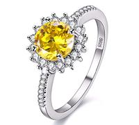 Uloveido Bague Design Tournesol Platine Plaqué Platine Grands Anneaux Ronds en Pierre de Zircone Cubique pour Femme, L1/2 (51.9mm), Laiton, Zircone cubique