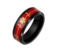 Uloveido Bague ECG Cœur et Symbole Médical d’Urgence, Anneau Médical en Acier Inoxydable Noir avec Incrustation de Résine Rouge, Bijou Sécurité pour Hommes ou Femmes Y5273