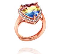 Uloveido Bague élégante en forme de cœur avec cristal pour femme, petite amie, plaqué or rose, cœur en oxyde de zirconium, taille réglable pour mère, grand-mère, Métal non précieux, Zircone cubique