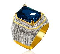 Uloveido Bague hip-hop pour homme en onyx noir simulé - Large bande de fiançailles de mariage plaquée or, 20.6 (64.6), Métal non précieux Cristal, Zircone cubique