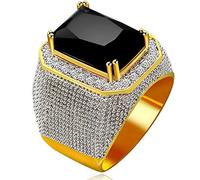 Uloveido Bague pour homme plaquée or avec zircone cubique coupe émeraude Super Big CZ RA408, Métal Cristal, Zircone cubique