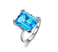 Uloveido Bague solitaire classique en forme de fleur carrée avec topaze et émeraude - Bague en platine - Grand diamant carré bleu pour femmes et filles (taille L O Q S T) RJ292, L1/2(51.9mm), Cristal