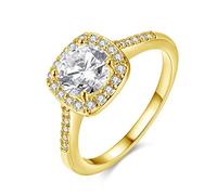 Uloveido Bague solitaire pour femme avec zircone cubique étincelante et pierre de naissance synthétique pour mariage et fiançailles, N1/2(54.4mm), Laiton, Zircone cubique