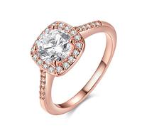 Uloveido Bague solitaire pour femme avec zircone cubique imitation pierre de naissance, L1/2(51.9mm), Laiton, or rose, Zircone cubique