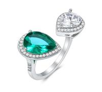 Uloveido Bague Toi et Moi réglable ouverte avec zircon cubique vert et blanc - Bijou symbolique à deux personnes pour épouse, mère, sœurs, fiançailles mariage YA6259