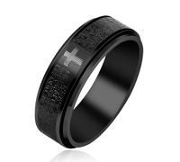 Uloveido Bague tournante en forme de croix de prière du Seigneur pour homme gravée avec verset de la Bible « Our Father Deliver Us From The Evil » - 8 mm de large en acier titane noir pour chrétien, V
