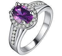 Uloveido Bagues Aucun poinçon Laiton plaqué platine oval Forme rond brillant Blanc Violet Zircone cubique