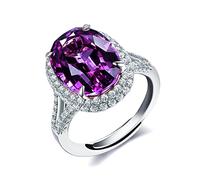 Uloveido Bagues réglables plaquées platine avec cristaux, grande bague ovale en oxyde de zirconium cubique, bagues solitaires à tige fendue avec pierre de naissance, bijoux cadeaux Y927, Métal Cristal
