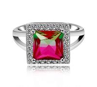 Uloveido Big Created Oval and Square Tourmaline October Birthstone Solitaire Ring Platinum Plated AAA CZ Wedding Band Engagement Rings for Women Size L O Q S Y439