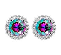 Uloveido Boucles d'Oreilles Solitaire Halo en Zircon Multicolore, Clous Ronds Arc-en-ciel Simulés Topaze Mystique pour Femmes YA5034