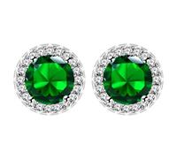 Uloveido Boucles d'Oreilles Solitaire Halo en Zircon Vert, Clous Halo Ronds Simulés Émeraude pour Femmes YA5034
