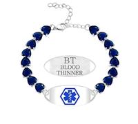 Uloveido Bracelet Alerte Anticoagulant Gravé - Cœur Cristal - Bijou Médical Personnalisable - Gravure Infos Sécurité YA5731