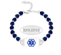 Uloveido Bracelet Alerte Épilepsie Gravé - Chaîne Cristal Personnalisée - ID Médical Femme Cœur Ajustable Design Stylé