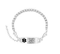 Uloveido Bracelet Alerte QR Code Médical - Modèle Argenté Tennis - Gravure Personnalisée Infos Urgence - Bijou ID Fin en Zircone pour Femme YA6001