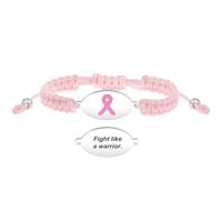 Uloveido Bracelet cancer du sein - Bijou ruban rose ajustable - Plaque en acier inoxydable gravée “Combats comme une guerrière” - Cadeau de soutien pour femmes et amies