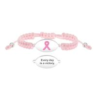 Uloveido Bracelet cancer du sein “Chaque jour est une victoire” - Ruban rose gravé - Bracelet ajustable en acier inoxydable tressé - Cadeau d’encouragement pour femmes