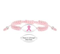 Uloveido Bracelet contre le cancer du sein Hope is Stronger Than Fear - Bijou ruban rose personnalisable - Plaque en acier inoxydable réglable avec cordon - Cadeau de soutien et de force