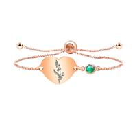 Uloveido Bracelet cœur avec pierre de mai et muguet. En plaque d'or rose, chaîne réglable. Symbolise humilité et bonheur. Idéal pour anniversaire. YA5542