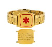 Uloveido Bracelet d’Alerte Médicale Homme - Informations Personnalisées Gravées - Style Montre Large en Acier Inox avec Fermoir et Caducée Rouge YA6036