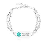 Uloveido bracelet d'identité médicale - bracelet d'identification d'alerte médicale en acier inoxydable à double chaîne de coeur pour grand - mère maternelle féminine ya5198