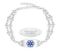 Uloveido Bracelet Double Cœur avec Gravure Personnalisée - Bijou d'Alerte Médicale pour Troubles Sanguins, Épilepsie, Diabète, Asthme, Santé Mentale, Allergies et Plus Y4026