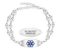 Uloveido Bracelet Double Cœur Gravé Pas de TA/IV/Aiguilles - Bijou Médical Personnalisé pour Instructions Spécifiques en Cas d'Urgence Y4026