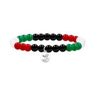 Uloveido Bracelet drapeau palestinien avec breloque colombe de la paix - Fait à la main - Bracelet extensible en perles d'agate calcédoine vert rouge noir blanc - Bracelet réglable pour homme et