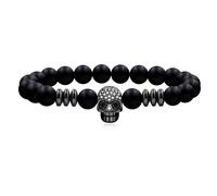 Uloveido Bracelet en Pierre - Bracelet élastique réglable avec motif squelette gothique punk en pierres naturelles noires et blanches pour homme femme mari petit ami bracelet de prière et de