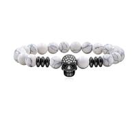 Uloveido Bracelet en Pierre - Bracelet naturel avec perles en pierre noire et blanche, élastique réglable, style punk gothique, squelette, pour homme, femme, mari, petit ami, bracelet de prière et de