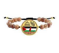 Uloveido Bracelet en pierre brune avec carte dorée et drapeau, Représente l’héritage palestinien et l’identité culturelle YS6020