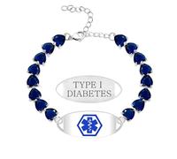 Uloveido Bracelet Identification Diabète Type I - Alerte Médicale Gravée - Chaîne Cœur Cristal Ajustable - Infos Personnalisées