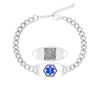 Uloveido Bracelet Identification QR Acier Inox - Chaîne Cubaine - Gravure Alerte Médicale Anticoagulant Diabète Épilepsie YA5948