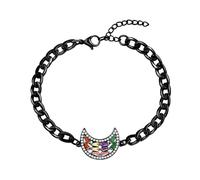 Uloveido Bracelet Lune Croissante, Chaîne Noire en Acier Inoxydable avec Zirconias Brillants Irréguliers, Bijou Bohème Céleste Mystérieux pour Femme, YA5400