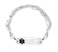 Uloveido Bracelet Médical DIY - Bracelet à Chaîne Double en Acier Inoxydable avec Gravure Gratuite et Carte d'ID pour Hommes et Femmes