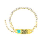 Uloveido Bracelet Médical Personnalisé QR Code - Bracelet Doré Chaîne Tennis - Alerte Épilepsie Scannable, ID Sécurité CZ YA6001