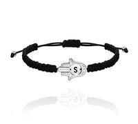 Uloveido Bracelet personnalisé de A à Z 26 lettres main de Fatima - Bracelet de protection contre le mauvais œil - Bracelet porte-bonheur réglable tressé noir, adjustable, Polyester, Pas de gemme