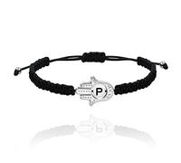 Uloveido Bracelet personnalisé de A à Z 26 lettres main de Fatima - Bracelet de protection contre le mauvais œil - Bracelet porte-bonheur réglable tressé noir, adjustable, Polyester, Pas de gemme