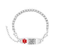 Uloveido Bracelet QR Code Identification Médicale - Bracelet Tennis Argenté - Texte Personnalisé, Alerte Contact Diabète Type I - Bijou Santé Femme YA6001