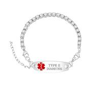 Uloveido Bracelet Tennis Alerte Diabète Type II Réglable - Gravure ID Santé Personnalisée - Bijou Médical d’Urgence en CZ pour Femme YA6001