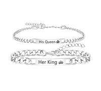 Uloveido Bracelets en acier inox “Sa Reine & Son Roi”, ajustables, cadeau pour couple à distance, petit ami et petite amie YA5889