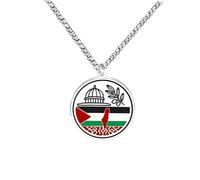Uloveido Cadeau Bijou Fierté Palestinienne - Collier avec Pendentif Drapeau Palestinien, Branche d’Olivier, Colombe de la Paix et Dôme pour Homme ou Femme Y6019