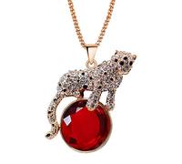 Uloveido Charme Grand Léopard Soleil Levant Émail Rose Or Couleur Longue Chaîne De Chandail Cristal Animal Pendentif Bling Collier Idées pour Femmes Filles YS842