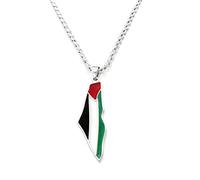 Uloveido Collier Drapeau de Palestine - Pendentif Carte avec Chaîne Réglable en Acier Inoxydable, Bijou Culturel et de Solidarité Unisexe YA5140