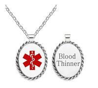 Uloveido Collier Médical Acier Inoxydable avec Pendentif Ovale Anticoagulant, Symbole Caducée, Alerte Santé SOS, Alerte Diabète Personnalisée YA5218