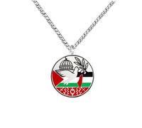 Uloveido Collier Pendentif Carte de la Palestine en Acier Inoxydable - Pendentif Drapeau, Colombe de la Paix et Branche d’Olivier pour Hommes et Femmes Y6019