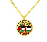 Uloveido Collier Pendentif Drapeau de la Palestine - Bijou Arabe de Paix en Acier Inox Doré avec Drapeau et Colombe - Cadeau pour Ami Musulman Y6019