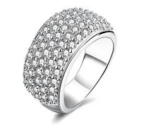 Uloveido CR002 Bague de fiançailles pour femme avec zircone cubique rond Argenté, N1/2(54.4mm), Cristal, Zircone cubique
