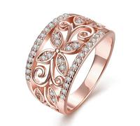 Uloveido CR098 Bague en plaqué or rose avec fleur et papillon pour femme, 10, Cristal, Zircone cubique