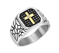 Uloveido Croix Bague Homme Gothique Biker Acier Inoxydable Sceau Vintage Style Confort Déclaration Foi Spirituel Bijoux YA5825 (Argent, Taille 64.6)