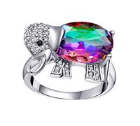 Uloveido Cubic Zirconia Fashion Animal Big Rainbow Mystic Topaz Crystal Rings Elephant Ring Easter Day Gift for Women Party Jewellery (Size 51.9) J378